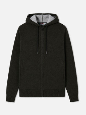 Carrell knit jacket with zip and hood in military green