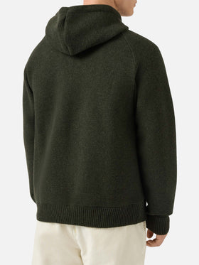 Carrell knit jacket with zip and hood in military green