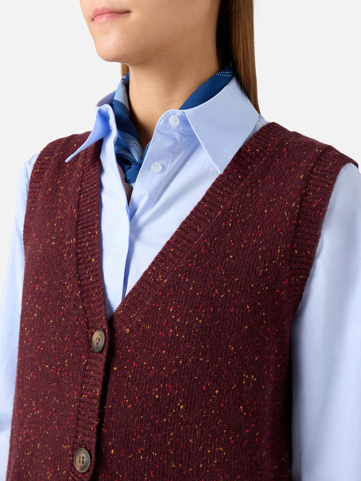 Gilet en maille mélangée laine Donegal Aubergine Carette 