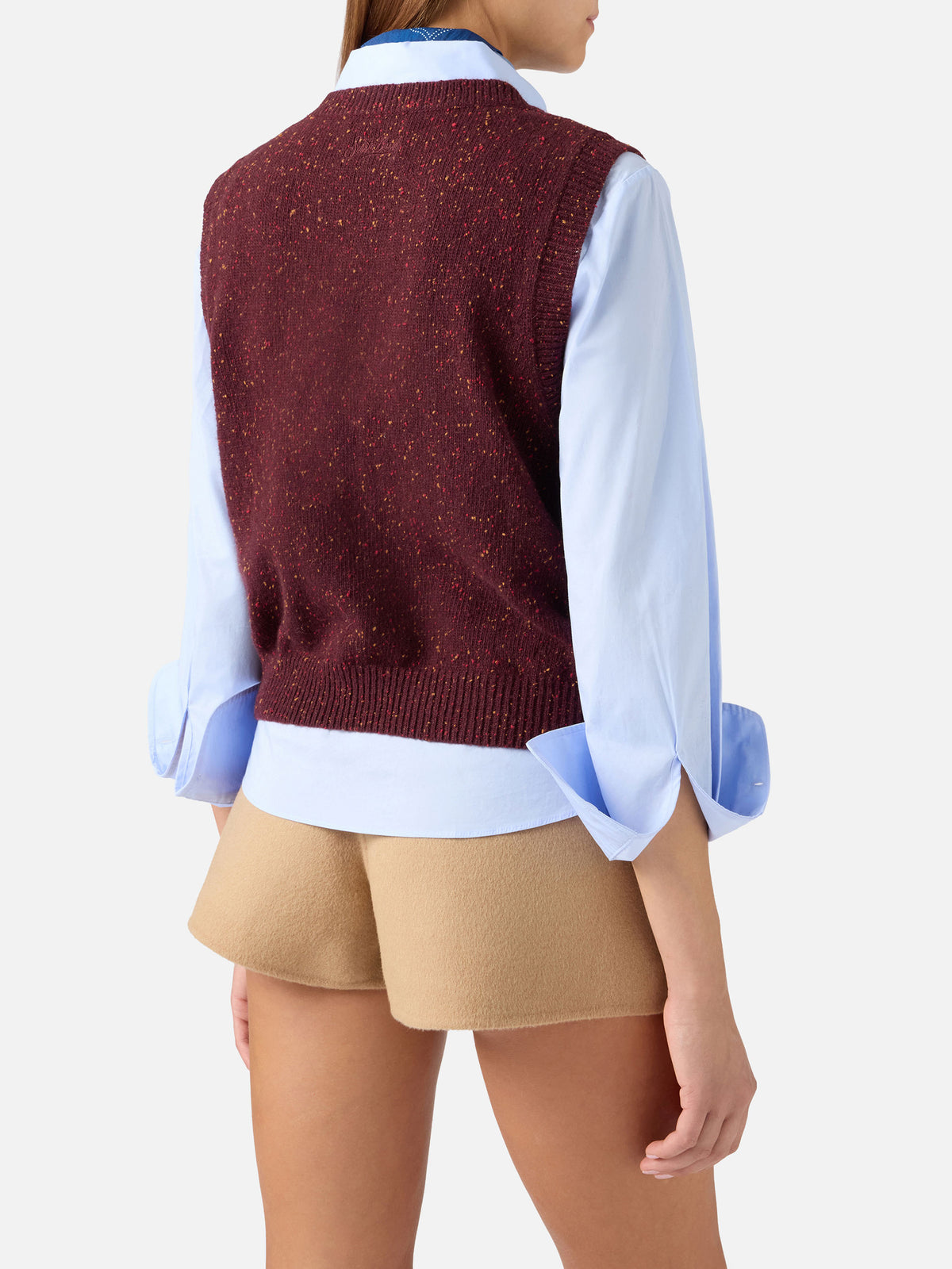 Aubergine Carette Donegal knit wool blend vest
