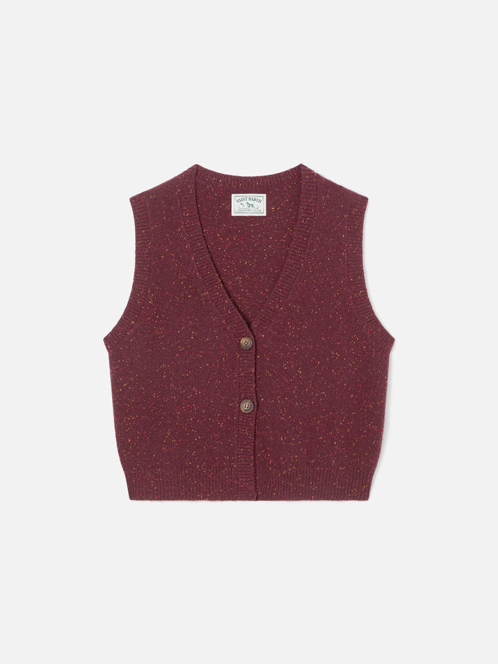 Weste aus Wollmischstrick Donegal Aubergine Carette 