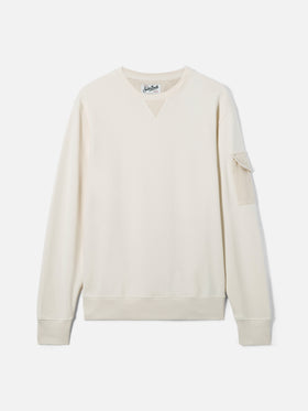 Cremefarbenes Chester-Fleece-Sweatshirt mit Ärmeltasche 
