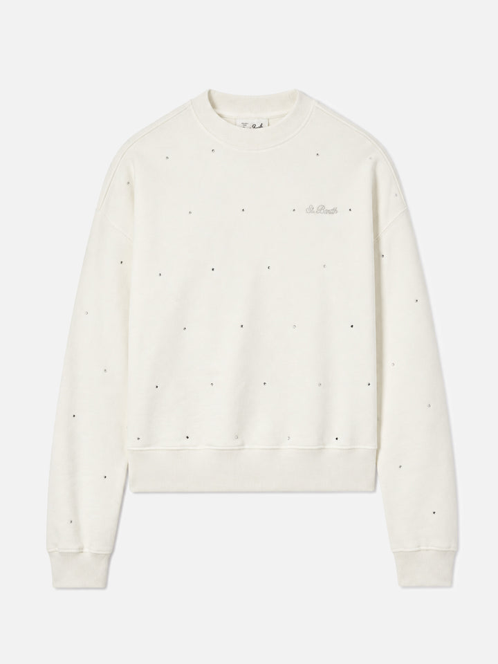 Felpa Casey in cotone bianco con applicazione in strass