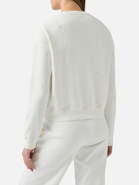 Casey white cotton sweatshirt with rhinestone appliquè