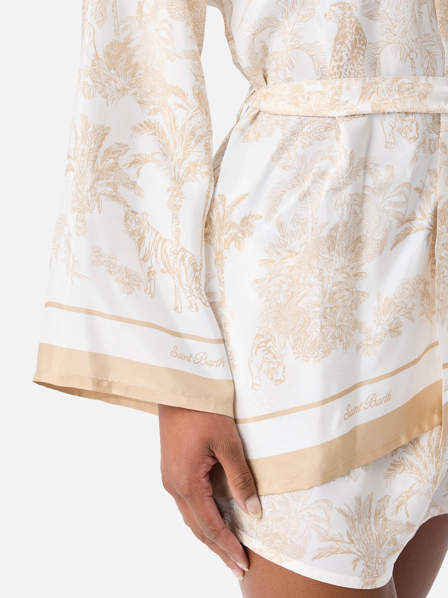 Kimono corto Carly in seta con stampa toile de Jouy