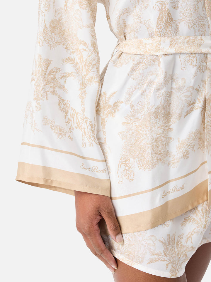 Kimono corto Carly in seta con stampa toile de Jouy