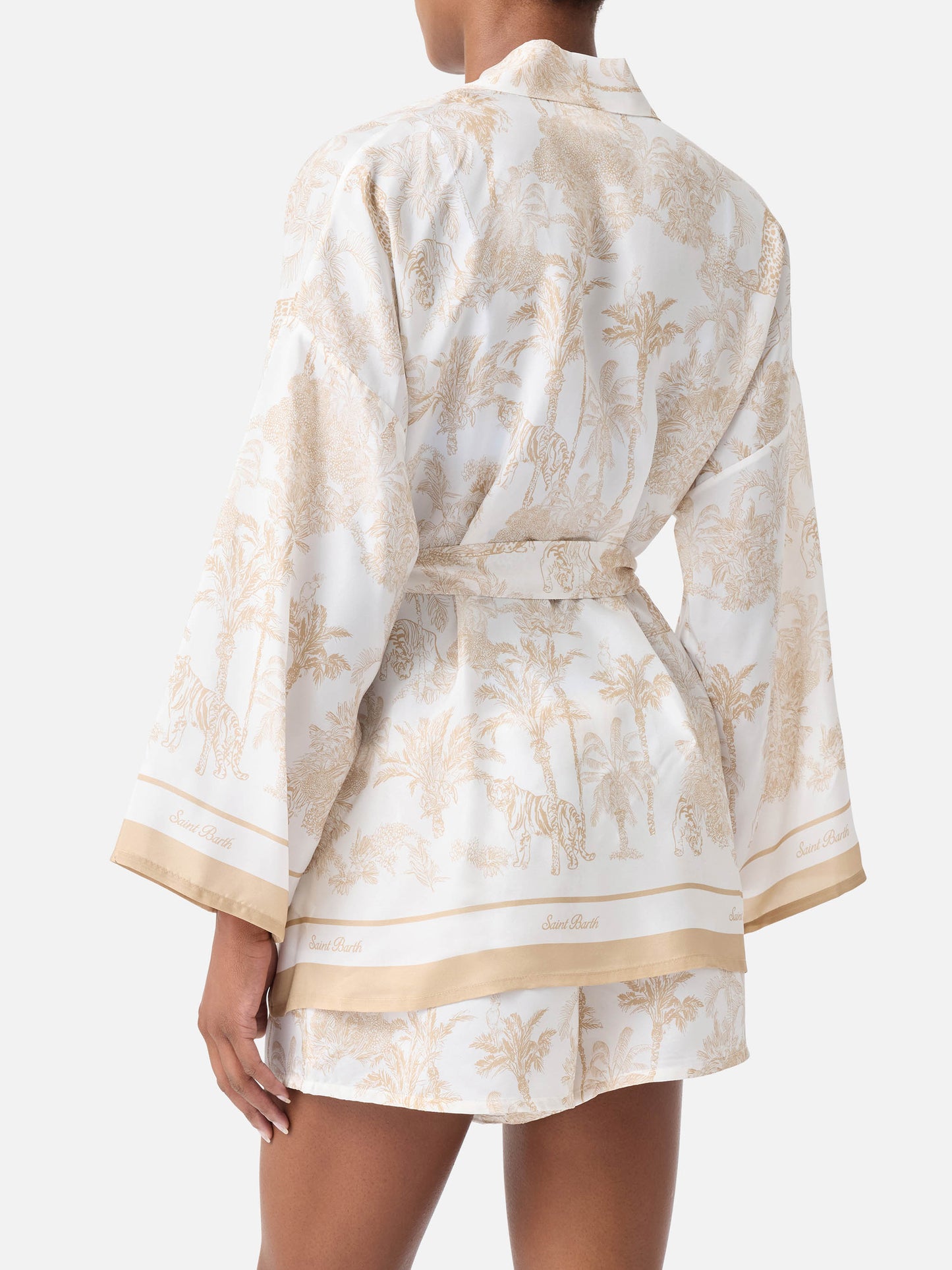 Kimono corto Carly in seta con stampa toile de Jouy