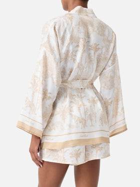 Kimono corto Carly in seta con stampa toile de Jouy