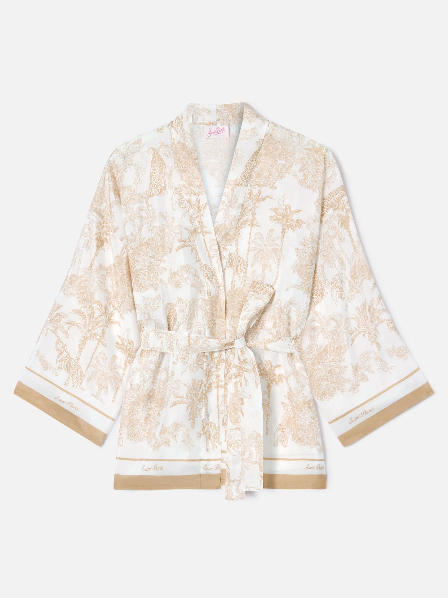 Kimono corto Carly in seta con stampa toile de Jouy