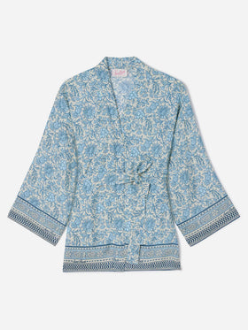 Kimono corto Carly in seta con stampa batik floreale