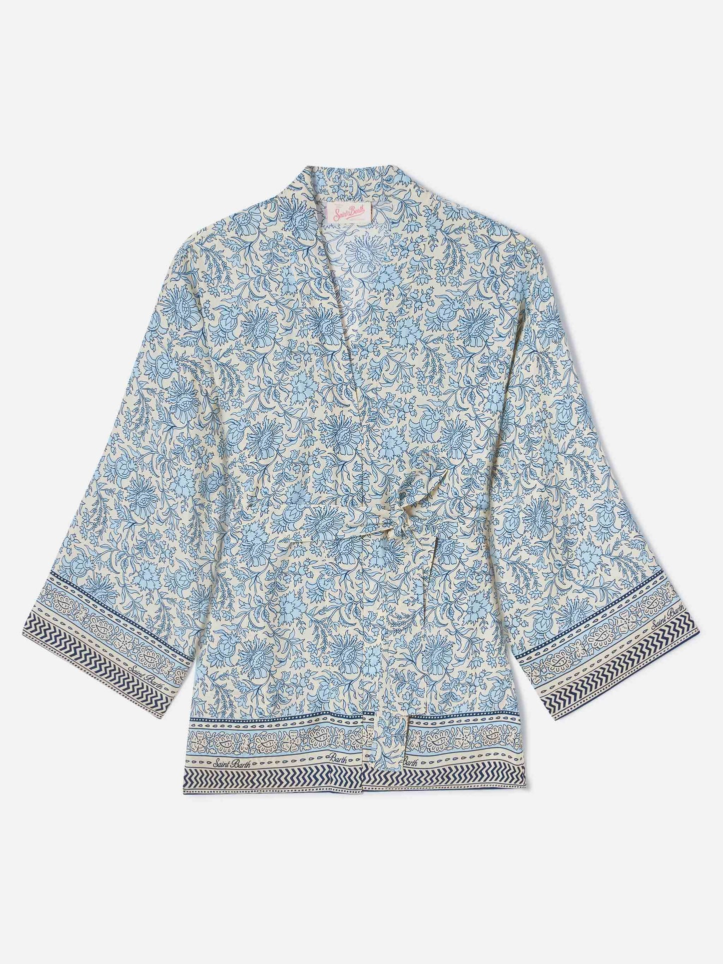 Kurzer Carly-Kimono aus Seide mit floralem Batik-Print 