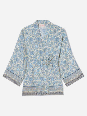 Kurzer Carly-Kimono aus Seide mit floralem Batik-Print 