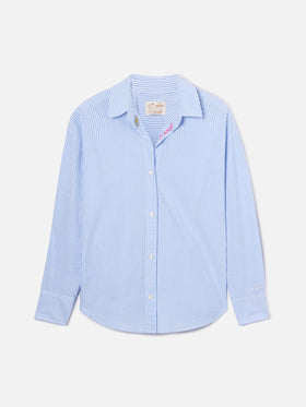Light blue striped seersucker Cristal shirt with embroidery