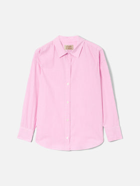 Camicia Cristal in cotone a righe rosa con ricamo Meet Me In Saint Barth