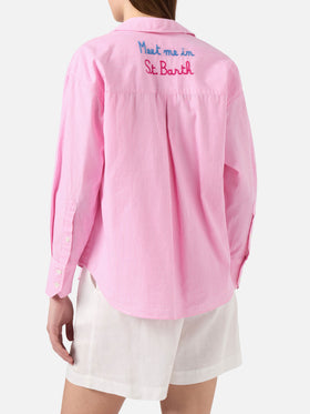 Camicia Cristal in cotone a righe rosa con ricamo Meet Me In Saint Barth