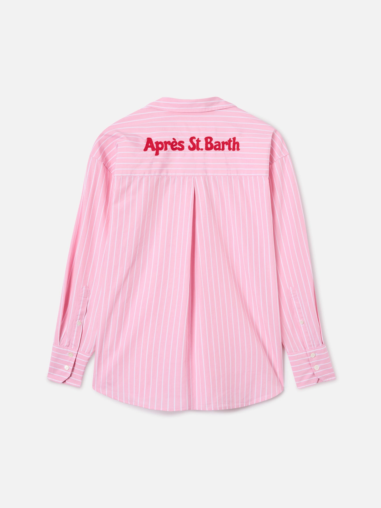 Camisa Cristal de algodón a rayas rosas con bordado Après St. Barth 