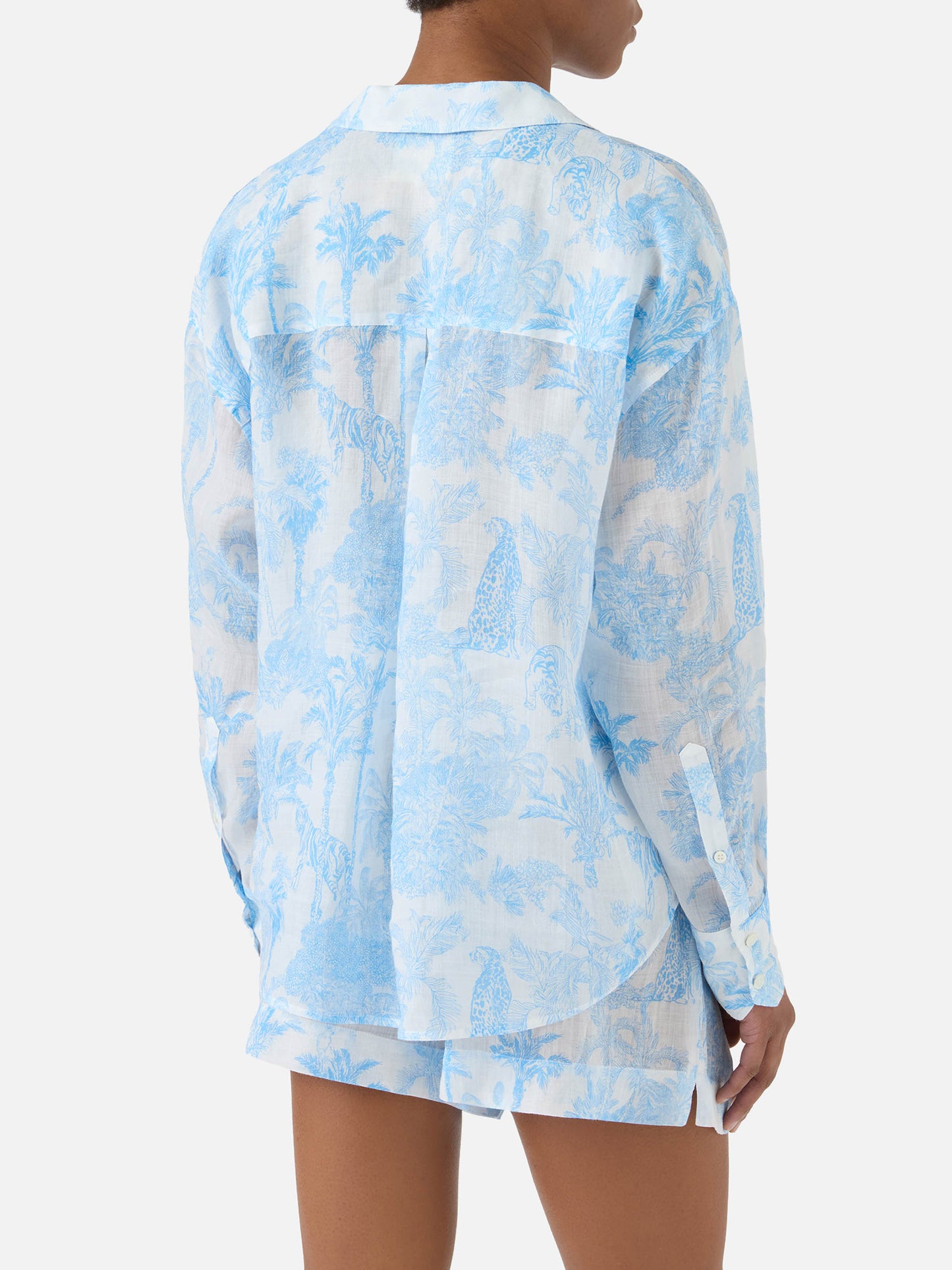 Chemise Cristal en ramie avec imprimé toile de jouy bleu clair 