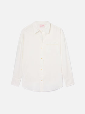 Camisa Cristal de lino blanco con bordado Saint Barth perforado 