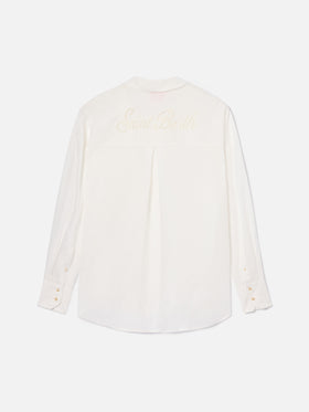Camisa Cristal de lino blanco con bordado Saint Barth perforado 