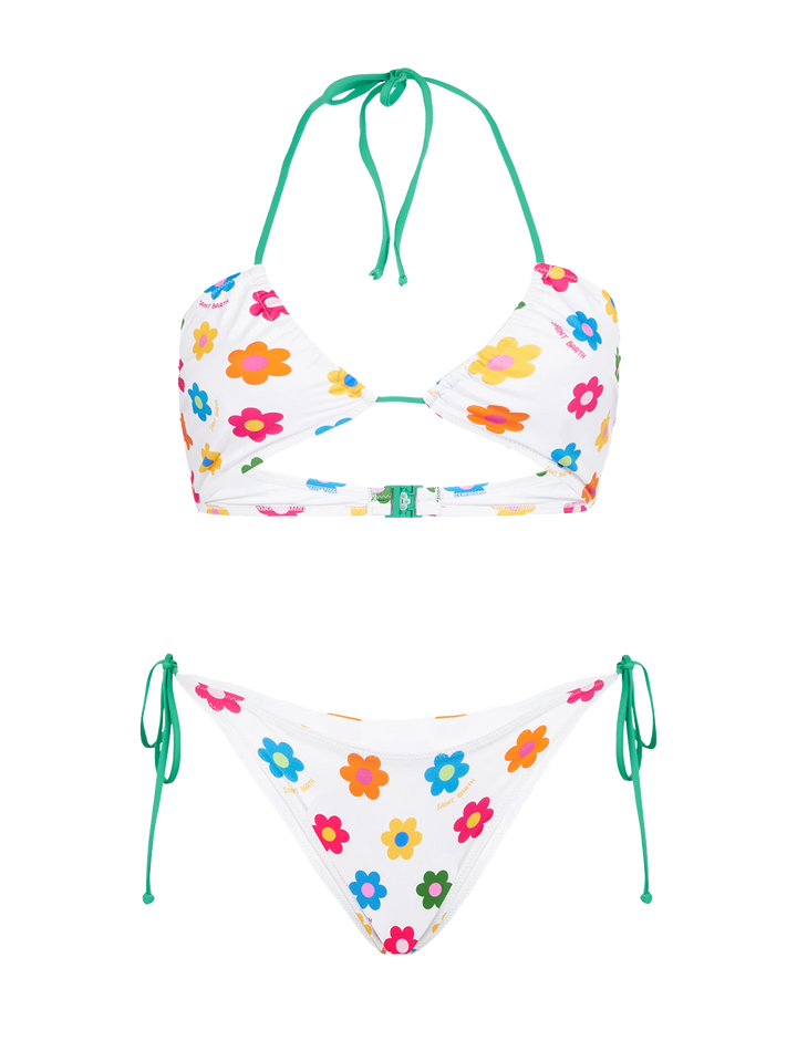 Bikini da donna a fascia con stampa margherite