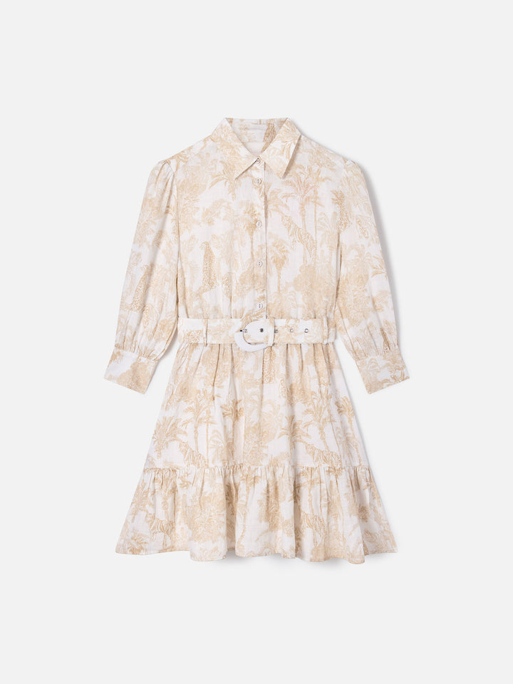 Daisi Toile de Jouy-Leinenkleid in Beige 