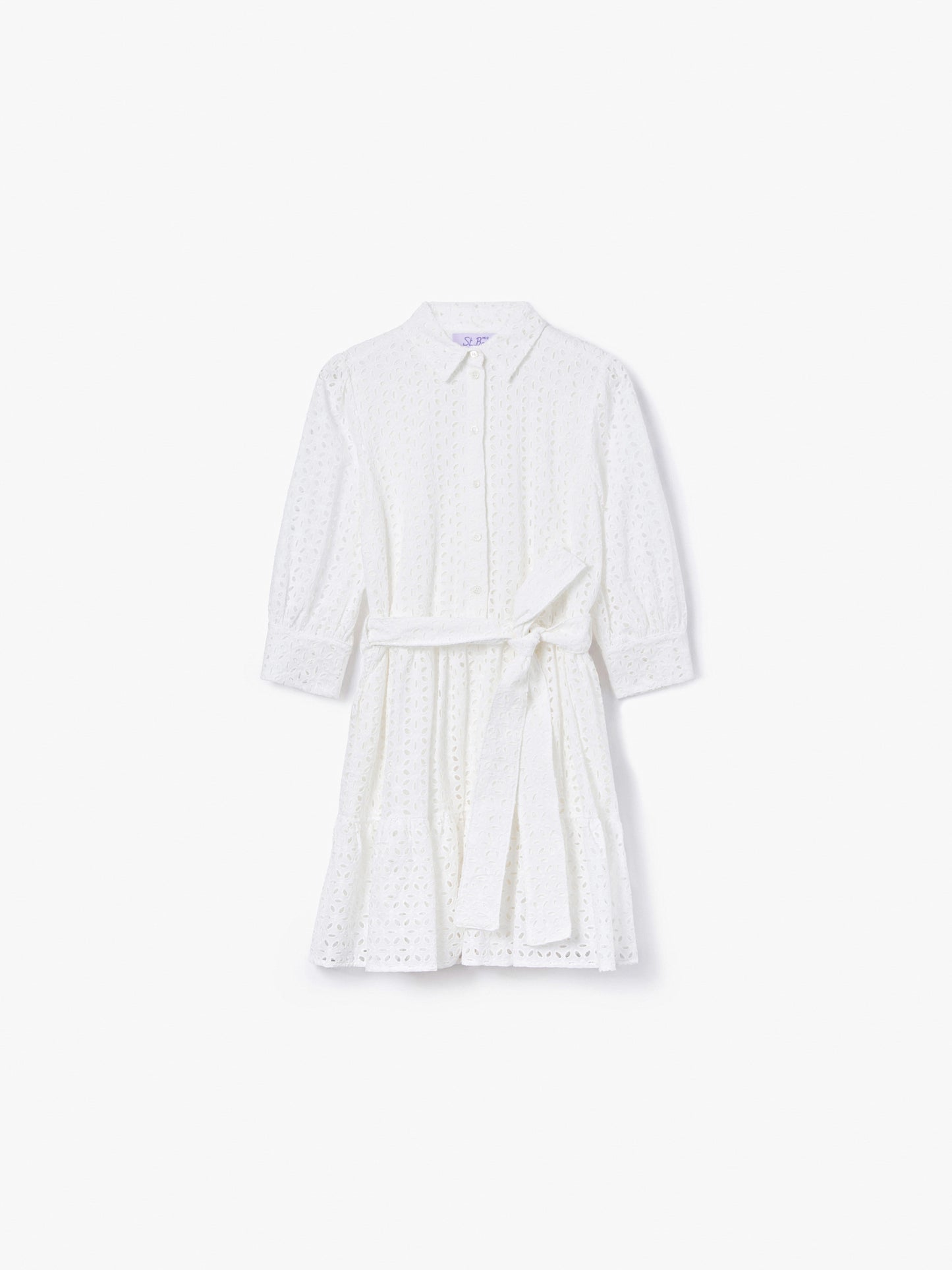 White cotton short dress Daisi with embroideries