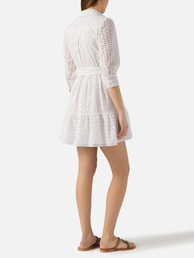 White cotton short dress Daisi with embroideries