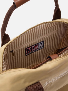 Daily beige nylon weekender with embroidered logo