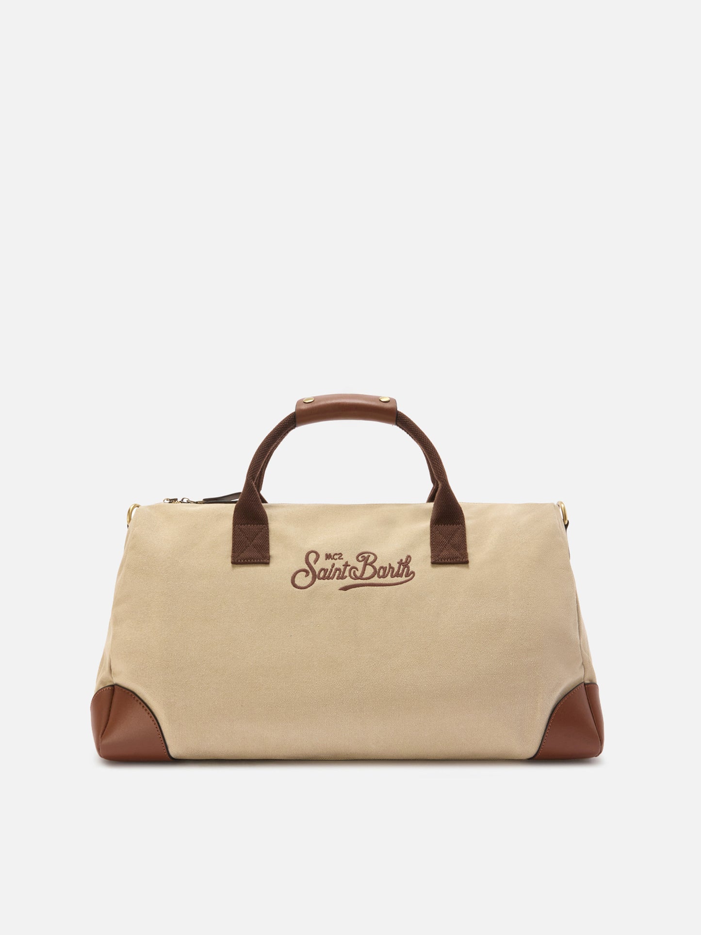 Daily beige cotton blend weekender with embroidered logo