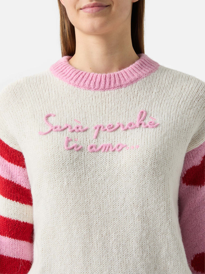 Alpaka-Pullover Danya mit Sarà perchè ti amo-Stickerei