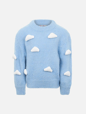 Girl boxy shape soft sweater Danya Jr with crochet cloud 3D patches - MC2 Saint Barth