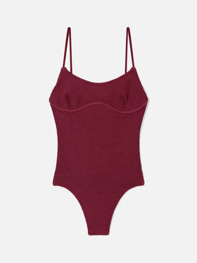 Dara one-piece swimsuit in burgundy crinkle fabric