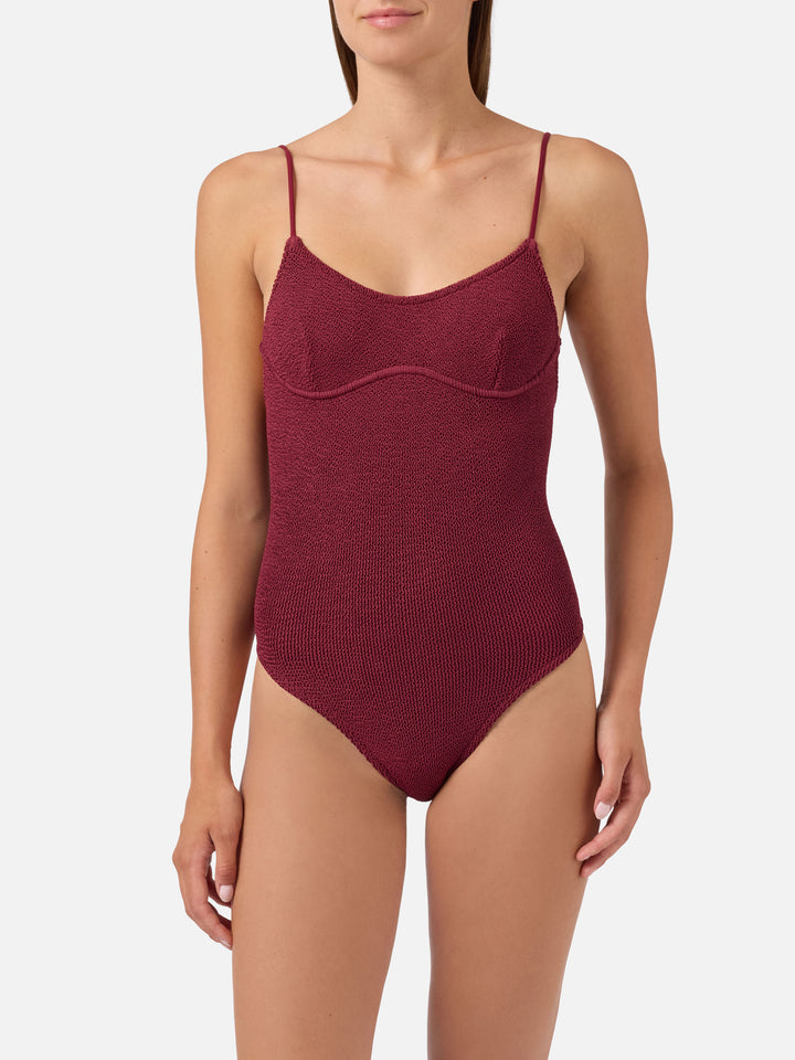 Maillot de bain une pièce Dara en tissu crinkle bordeaux 