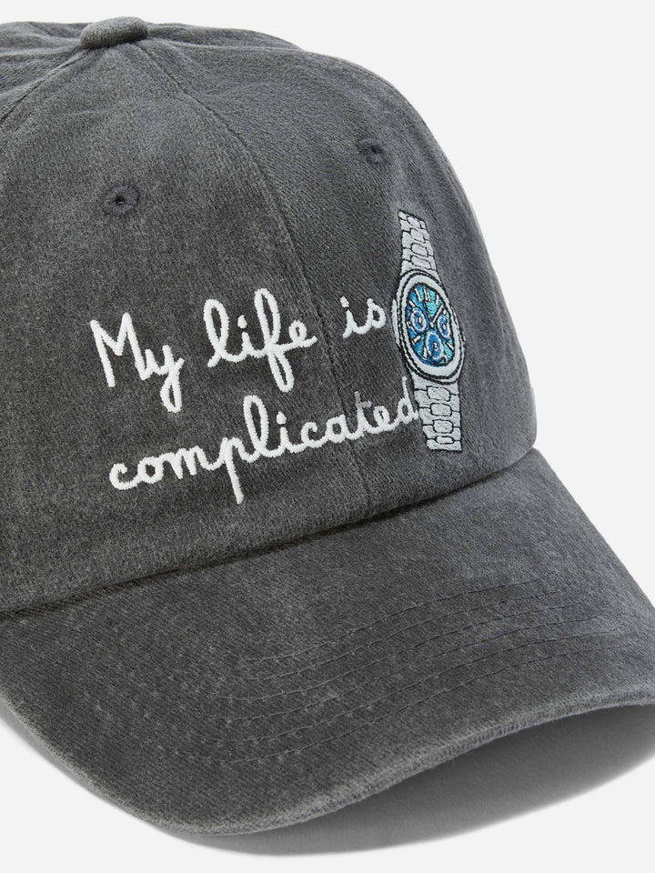 Cappello con visiera Davis in denim con ricamo My life is complicated