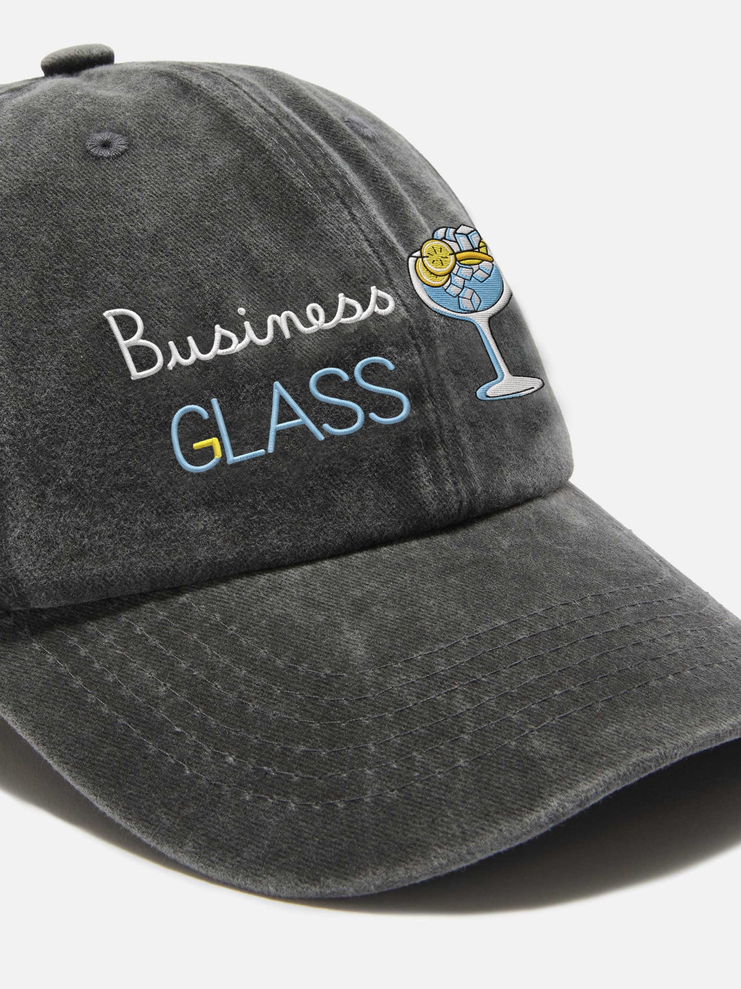 Davis denim baseball cap in black with Business glass embroidery