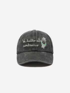 Casquette de baseball Davis en coton noir avec broderie Va tutto al contrario 