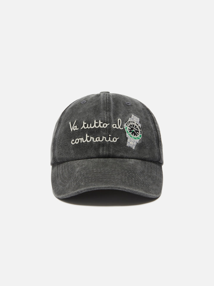 Davis cotton baseball cap in black with Va tutto al contrario embroidery