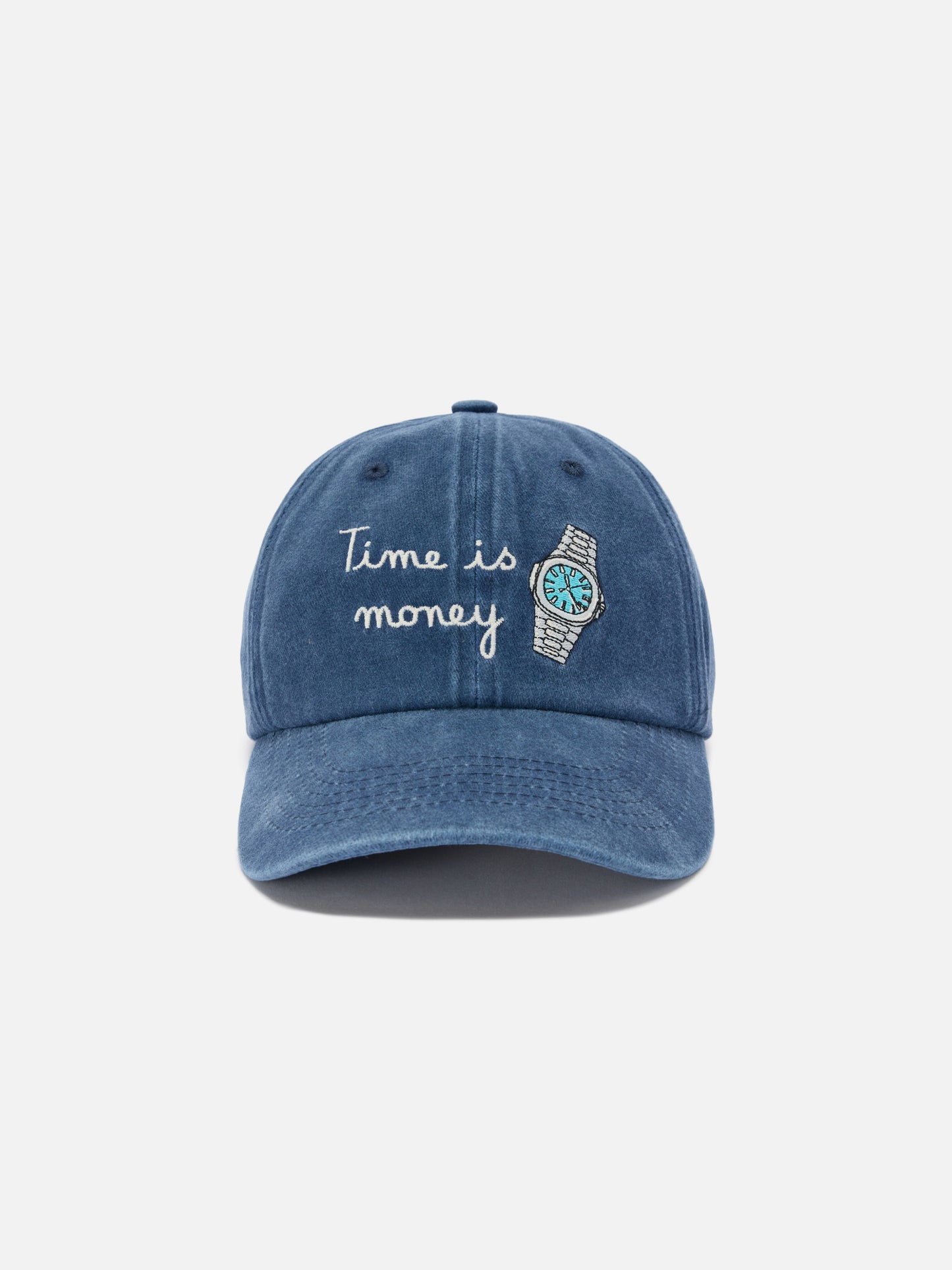 Casquette de baseball Davis en coton bleu avec broderie Time is money 