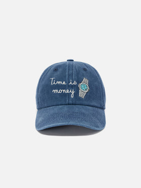 Casquette de baseball Davis en coton bleu avec broderie Time is money 