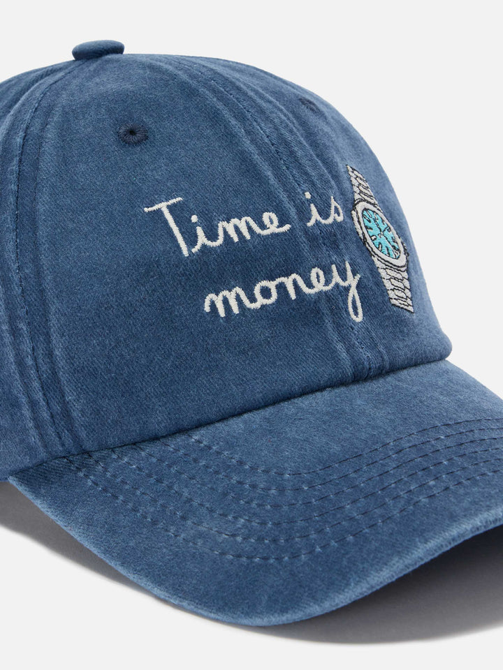 Davis cotton baseball cap in blue with Time is money embroidery