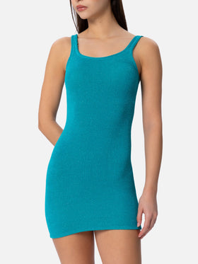 Woman tank teal lurex crinkle dress - MC2 Saint Barth
