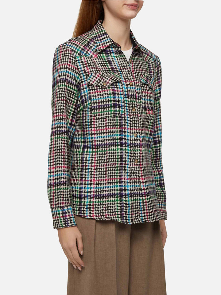 Wollhemd Hirsch mit Prince of Wales-Print