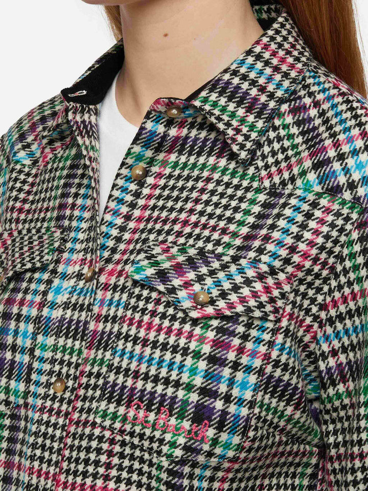 Wollhemd Hirsch mit Prince of Wales-Print