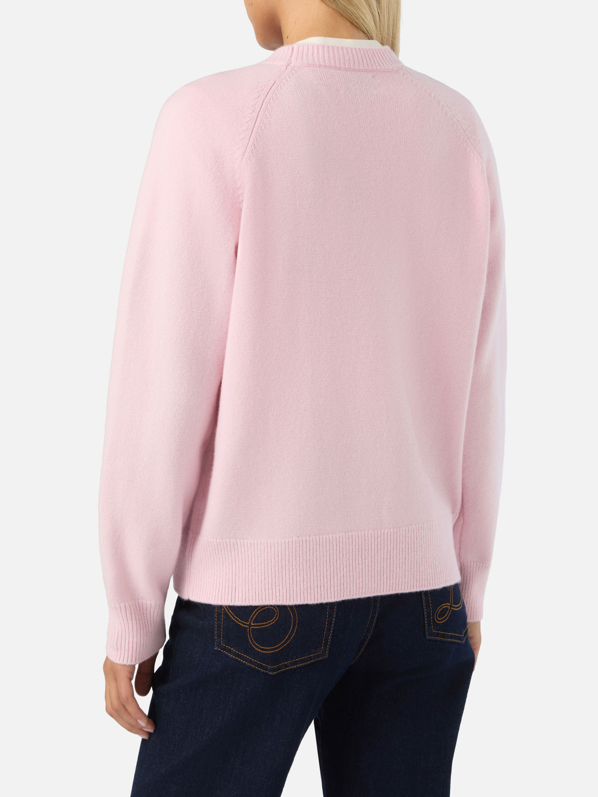 Rosa Delphine Woll-Strickpullover mit Rundhalsausschnitt 