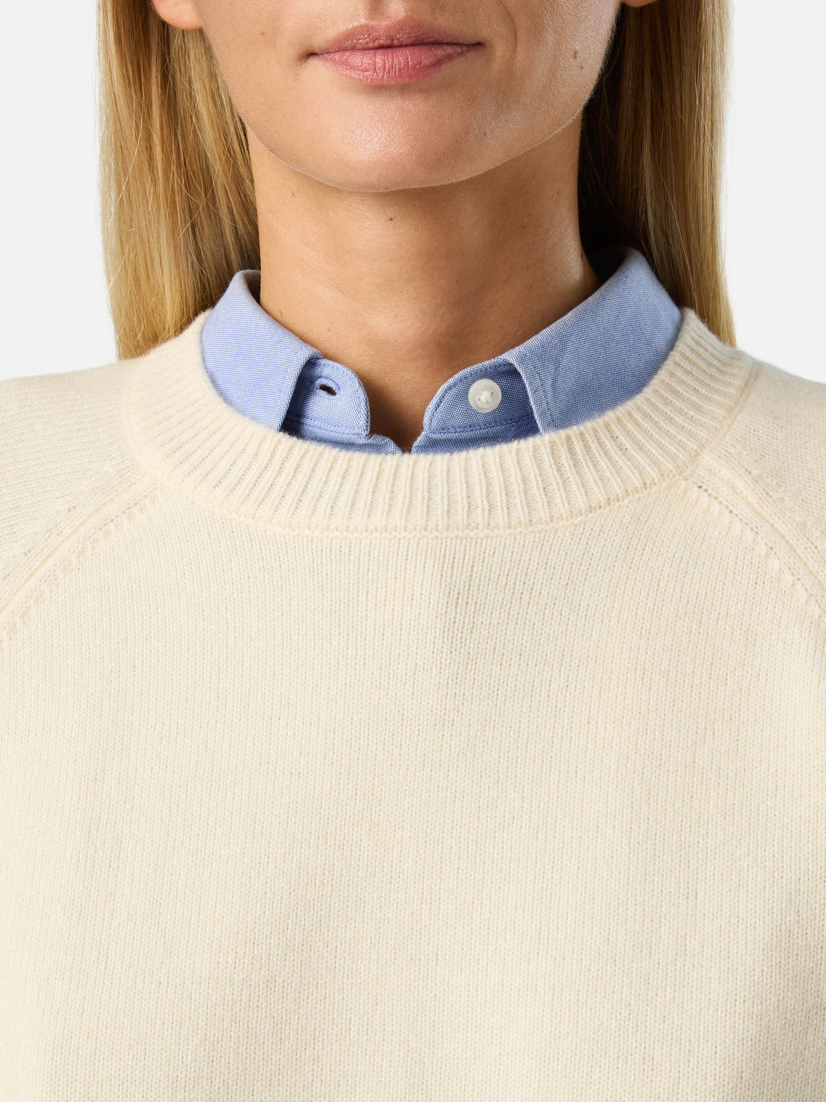 Cremeweißer Delphine Wollstrickpullover mit Rundhalsausschnitt 