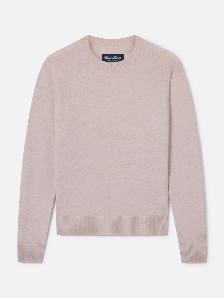 Delphine Cashmere-Rundhalspullover in Beige 