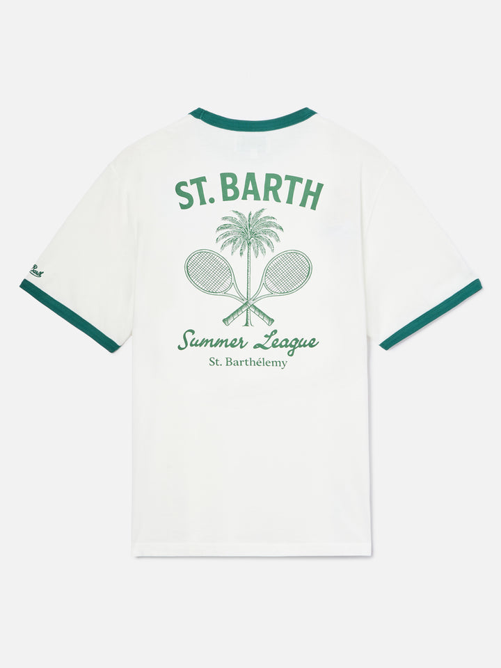 Cream Dean t-shirt with Tennis League print and maxi graphic on the back