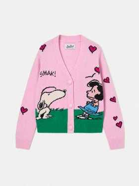 Cardigan Didy rosa con jacquard Snoopy | Special Edition
