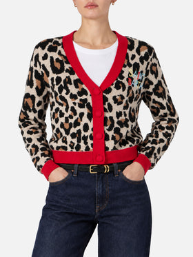 Didy cropped cardigan in animalier jacquard with logo embroidery