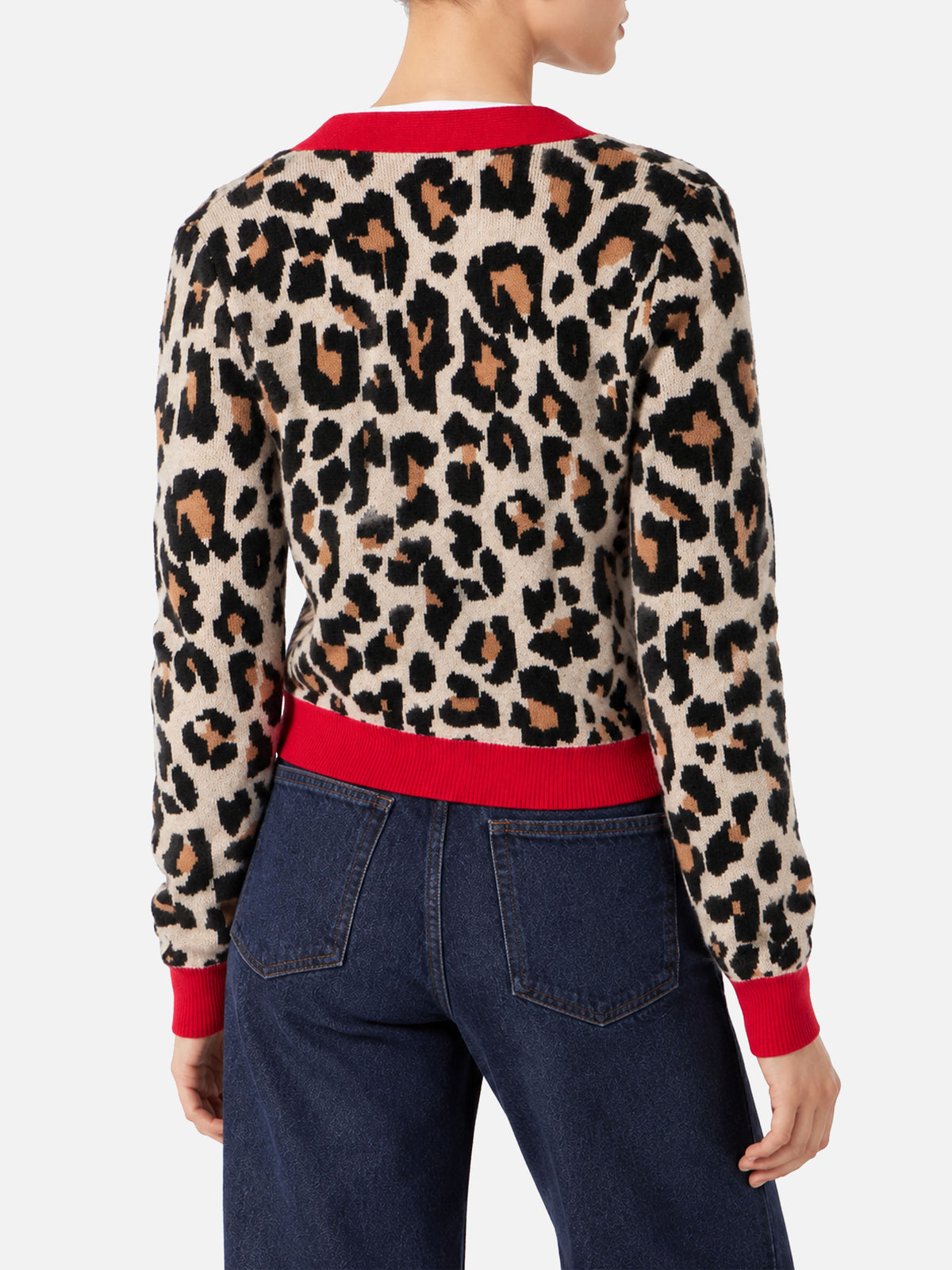 Didy cropped cardigan in animalier jacquard with logo embroidery